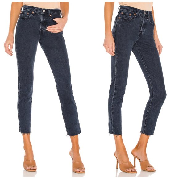 Levis Premium Women Denim Jean Wedgie Icon Ankle High Rise Taper Crop Black Blue - Picture 3 of 16